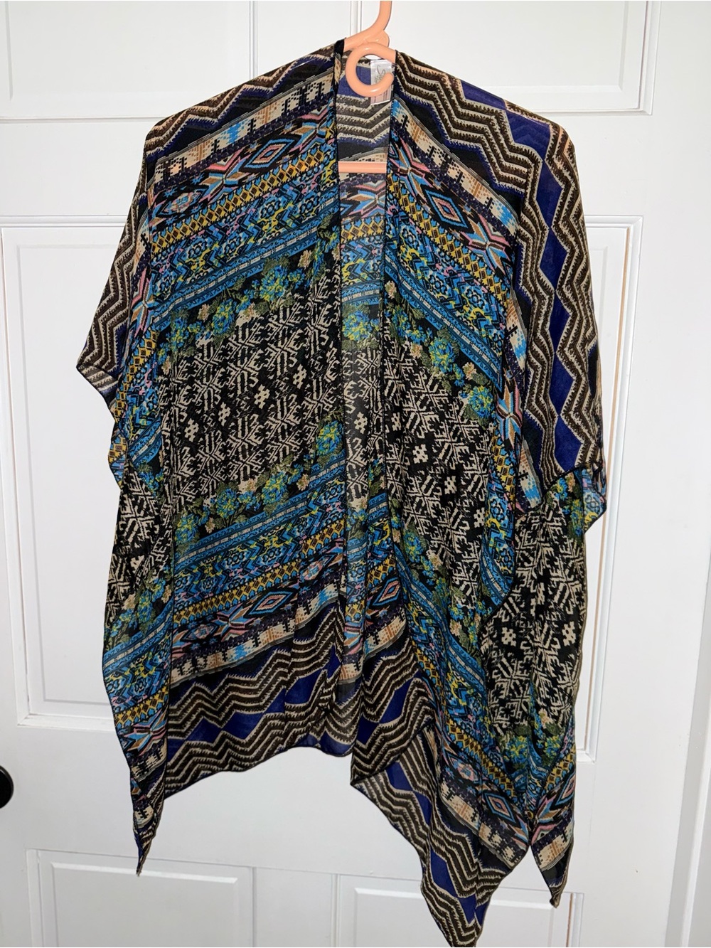 Boho Floral & Geometric Kimono Wrap - Black & Blue